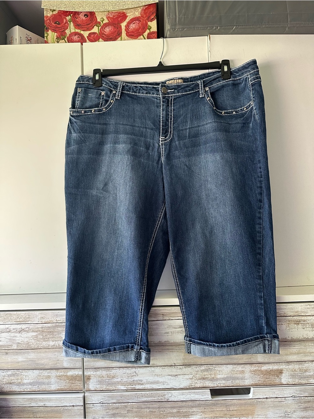 💙 Earl Jean Embellished Denim Bermuda Shorts Plus Size 22W